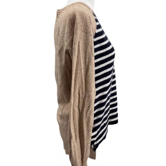 J Crew striped button flap wool pullover sweater elbow patches tan womens size M - Picture 8 of 13
